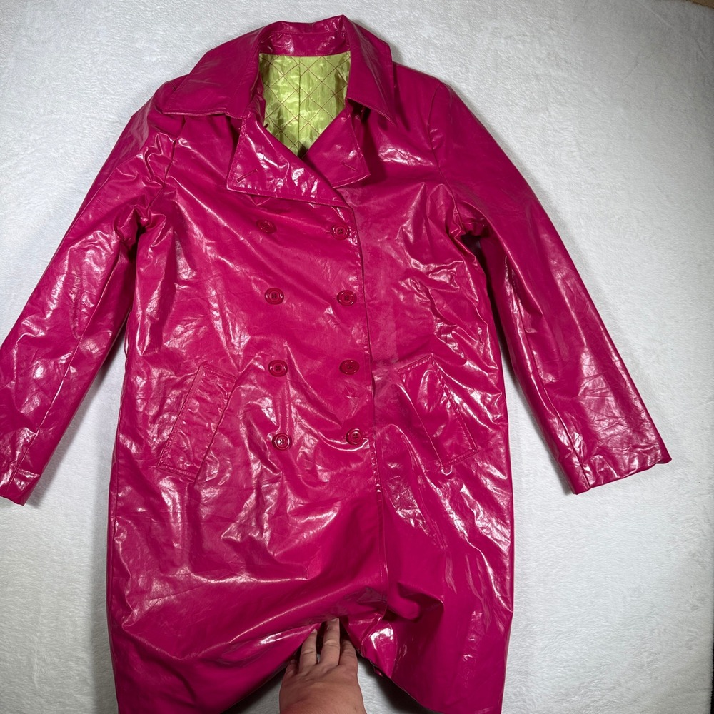 ELLIOTT LAUREN Shiny‎ Hot Pink Double Breasted Trench Coat Size 8